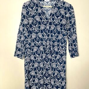 Crown & Ivy Elephant Navy and White Print Dress Womens Size 6